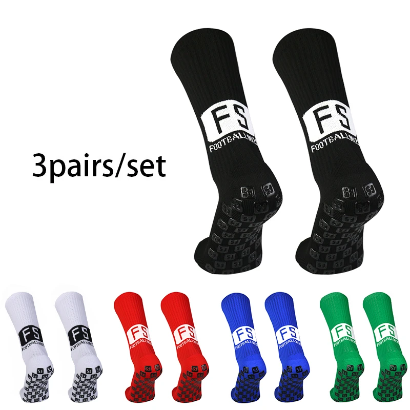 3 pairs New Men Women Square FS Pattern soccer Socks Breathable Sports Silicone Non slip Grip Football Socks calcetines hombre