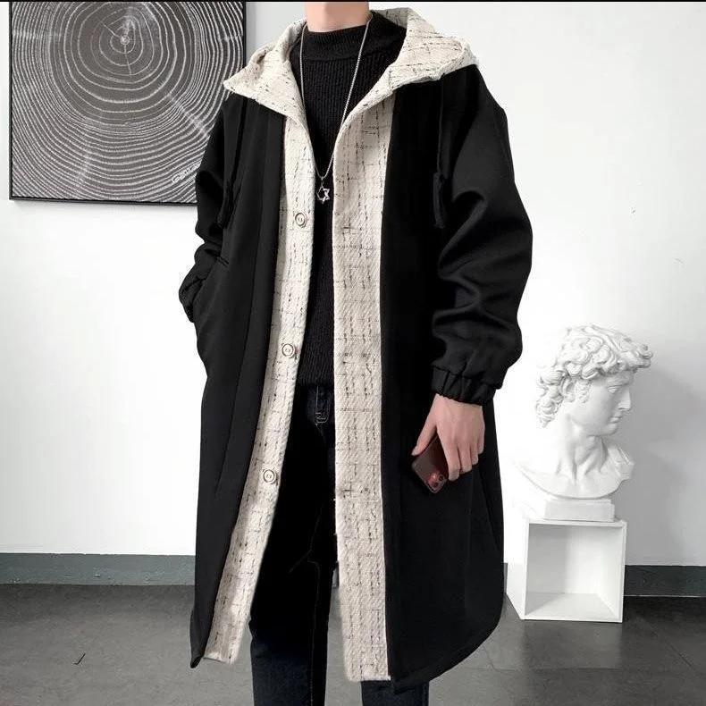 

Trench Wool Coat Mens Corduroy Overfit Camping Vintage All Match Quick Dry Colorblock Unique Japanese Epaulets Blue Strength Ins