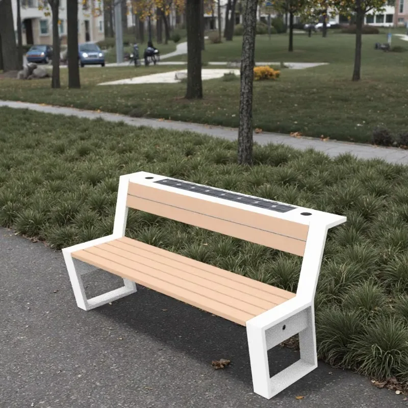 2025 Multifunctional Outdoor Garden Stainless Steel Solar Bench Smart Telephone Charging Patio Bench