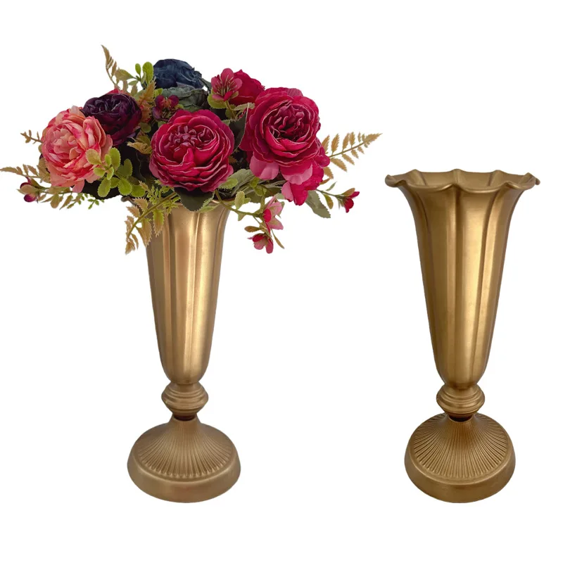 Classical flower ware metal vase high-end ornament wedding tabletop decorative flower pot