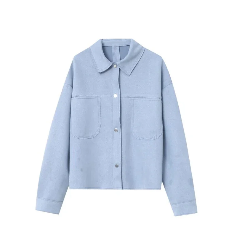 

Elegant Cropped Coat Autumn Winter Women Short Jacket Outerwear Warm Female Streetwear Office Lady Tops Streetwear Blue