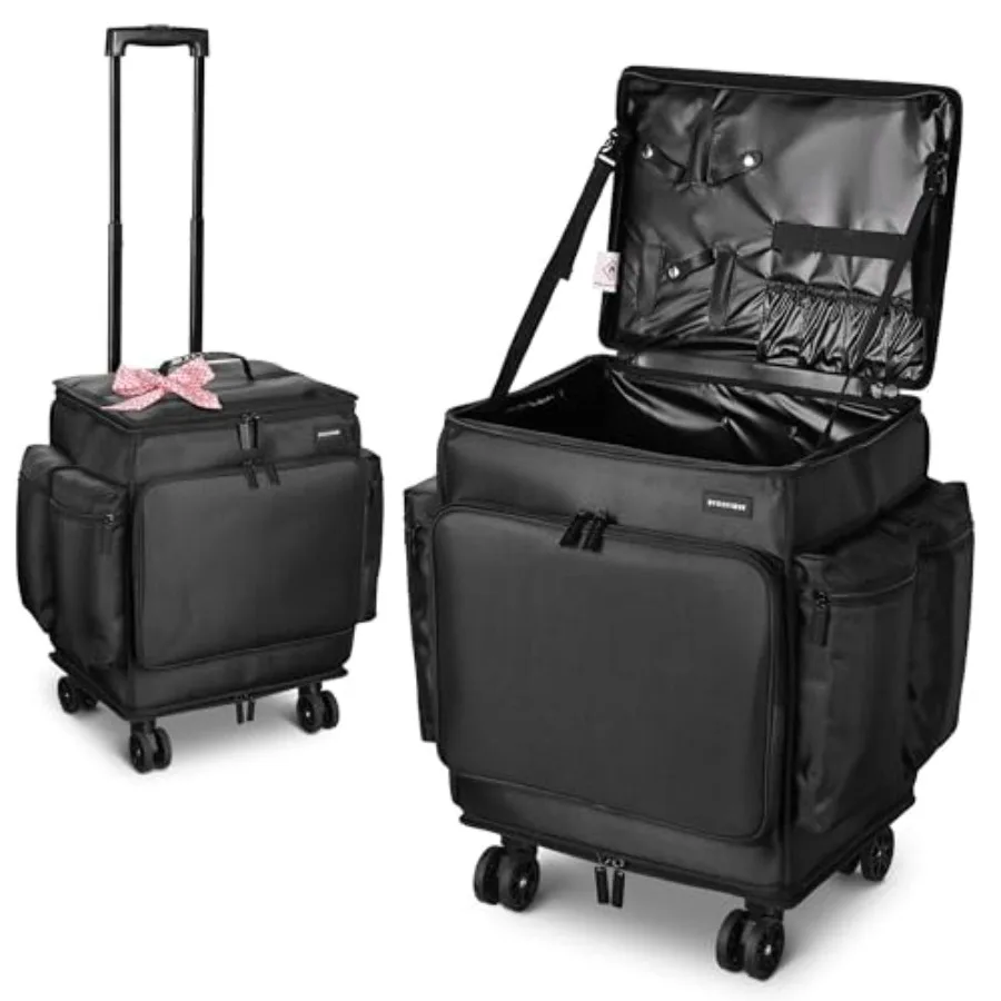

Rolling Makeup Train Case Soft Sided Travel Cosmetic Organizer Storage 1680D Nylon Fabric Trolley Suitcase Mobile Barber Statio