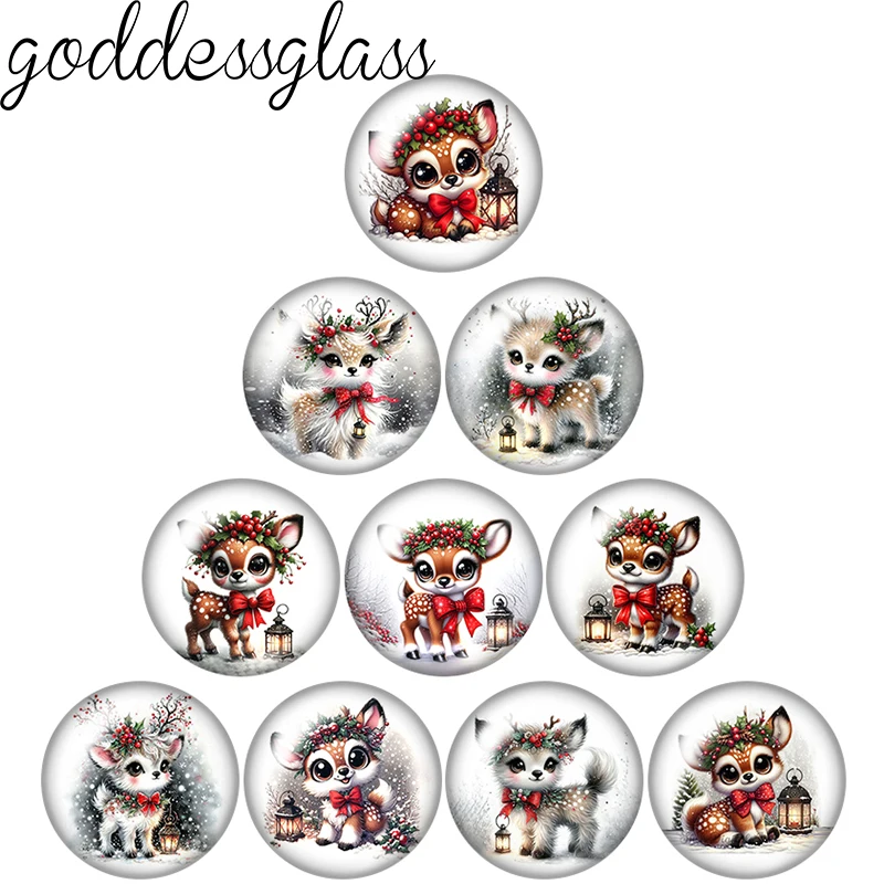 New Winter Snow Christmas Deer Elk Cute 10pcs 12mm/18mm/20mm/25mm Round photo glass cabochon demo flat back Making findings