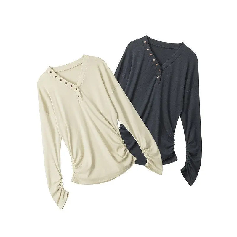 HeyHenry2025 Slim Fit Long Sve T-irt Women's Autumn Top Design Sense Inner irt V Ne Waist Cinching Base Layer