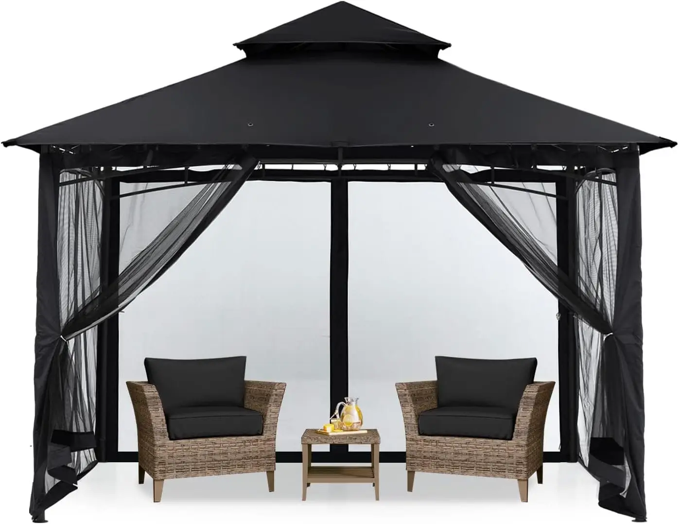 Outdoor Garden Gazebo for Patios with Stable Steel Frame and Netting Walls (11x11,Black)