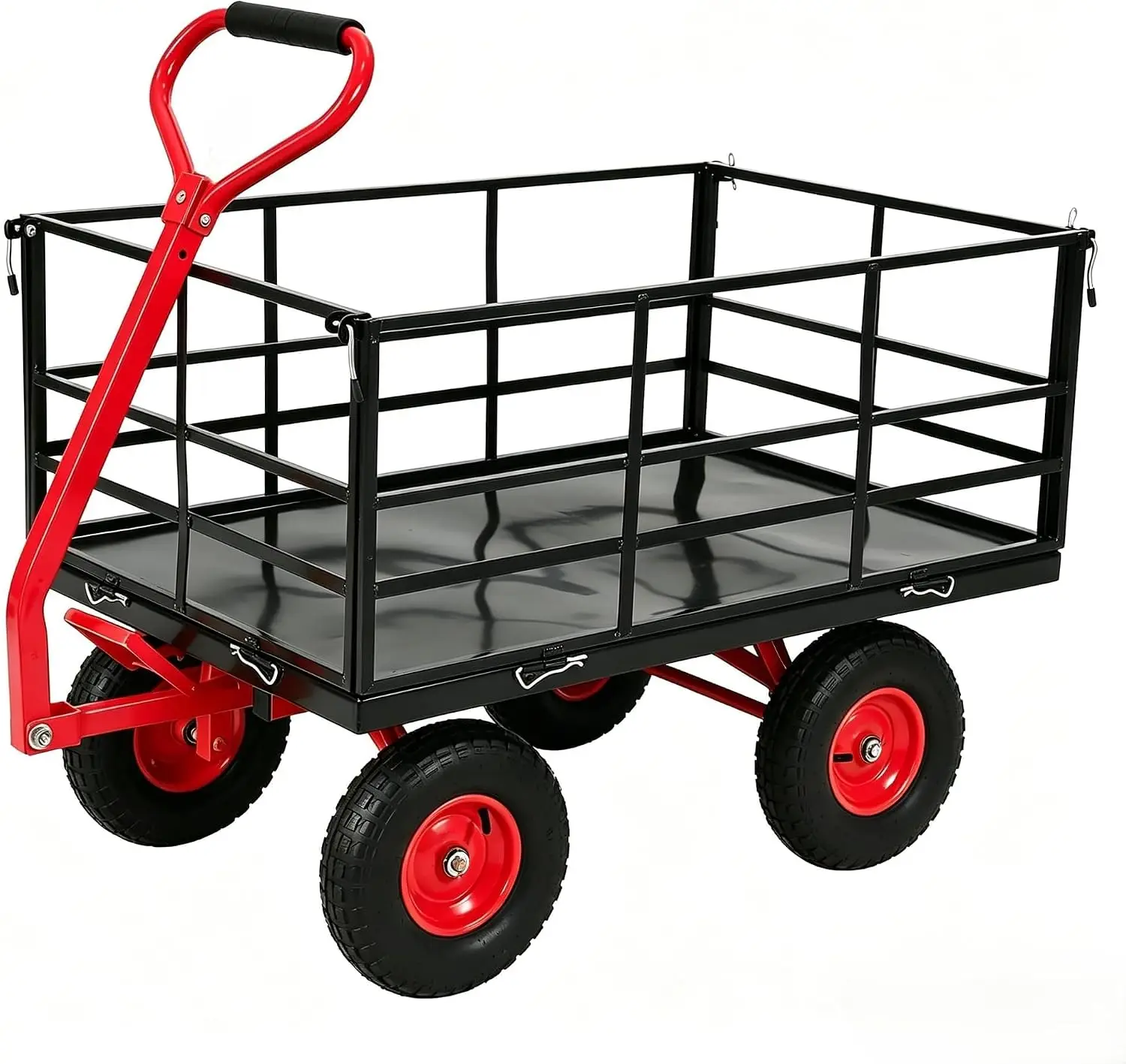 4-in-1 Garden ATV Trailer and Steel Dump Cart, 1500 Lbs Metal Utility Yard Trailer with 13 Inch Tires, Removable Mesh Side Panels and 180° Swivel Handle for Soil, Tools and Plants