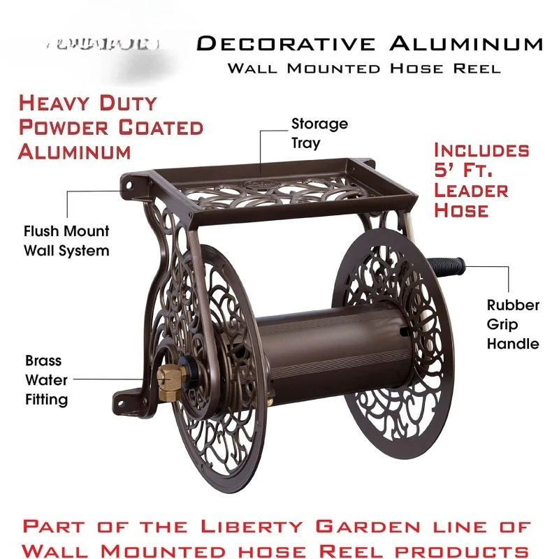 704 Decorative Cast Aluminum Wall Mount Garden Hose Reel, Holds 125-Feet of 5/8-Inch Hose - Bronze image 2
