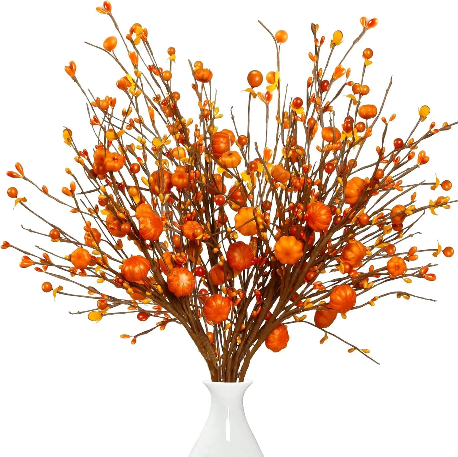 

Fall Artificial Berry Stems 6Pcs Fake Pumpkin Branches for Autumn Thanksgiving Halloween Harvest Home Vase Christmas Decor