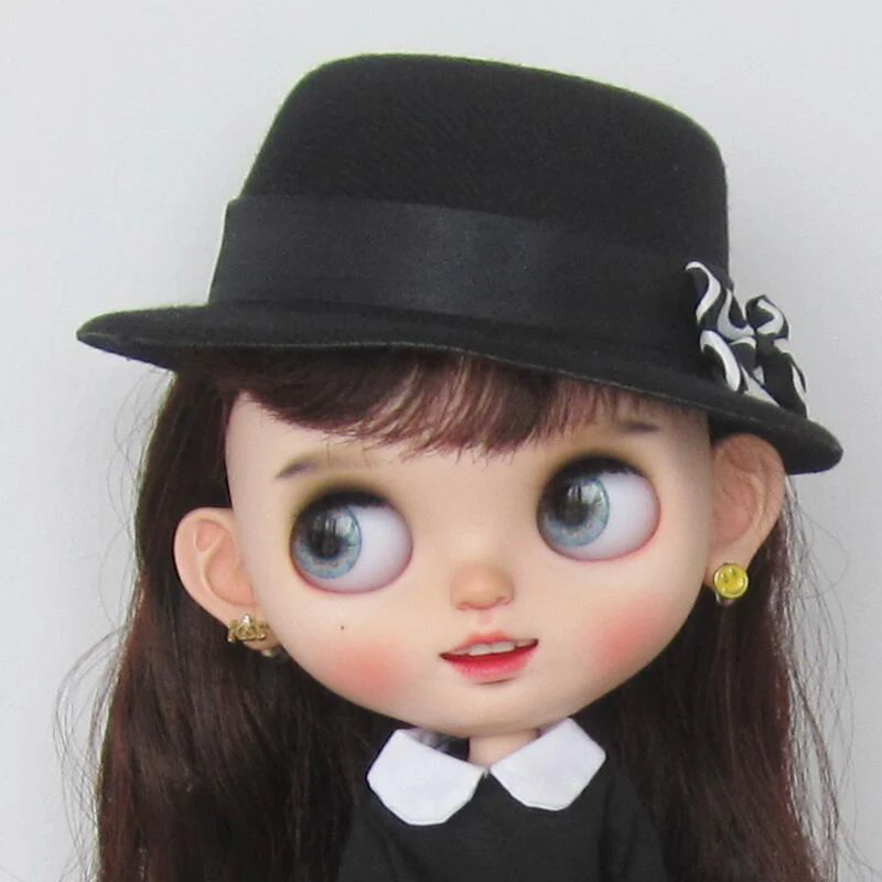 New Handmade Blyth Clothes Round Neck Short Sleeve Black Dress and Top Hat for Blythe OB24 Azone 1/6 Doll Accessories