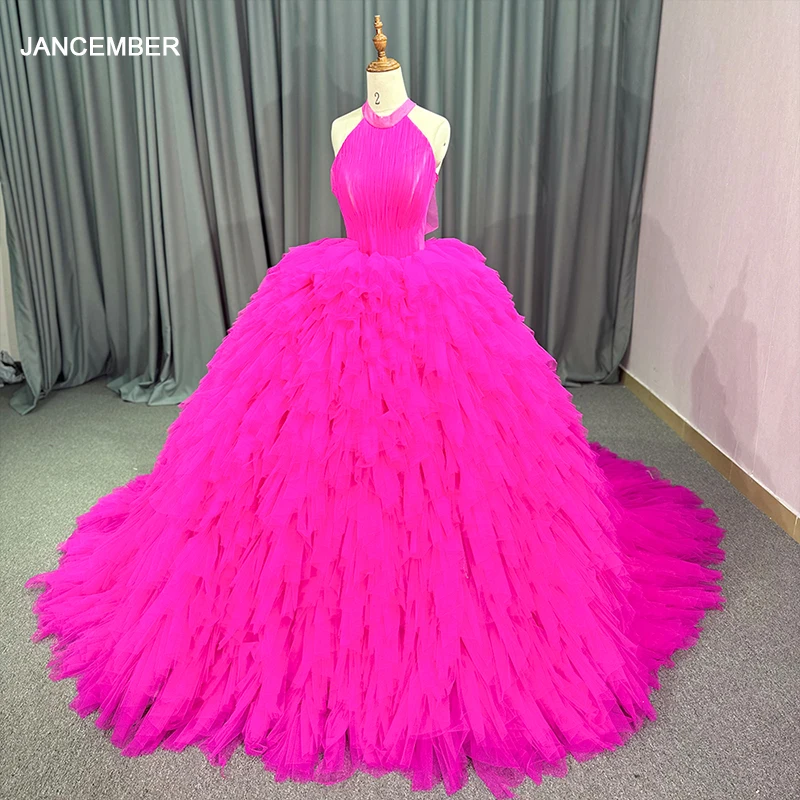 Organza Quinceanera Dresses for 15 Ans Customized Halter Ball Gown Court Train Lace Up Customised vestidos de 15 quinceañera