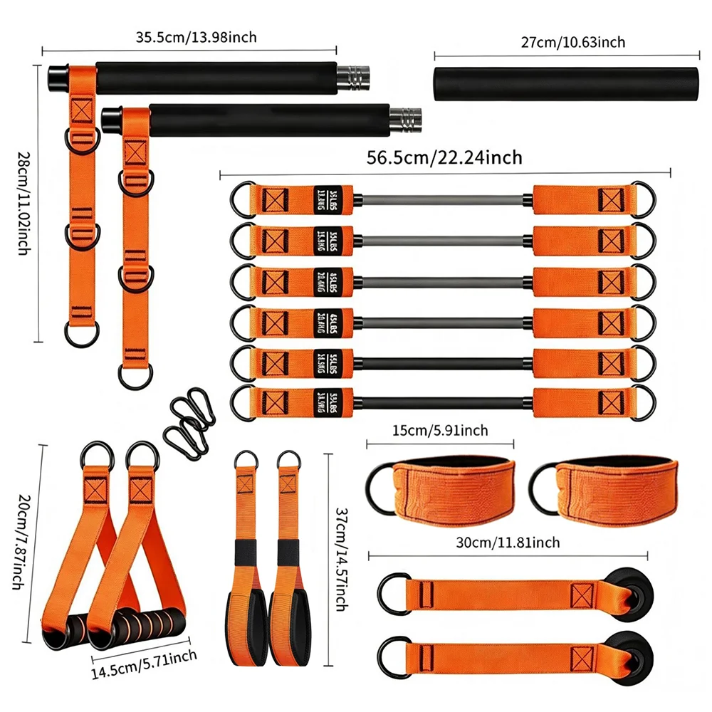 Resistance Band Home Pilates Set with Resistance Bar Bands All-in-One Strength Training Kit for Full Body Workout