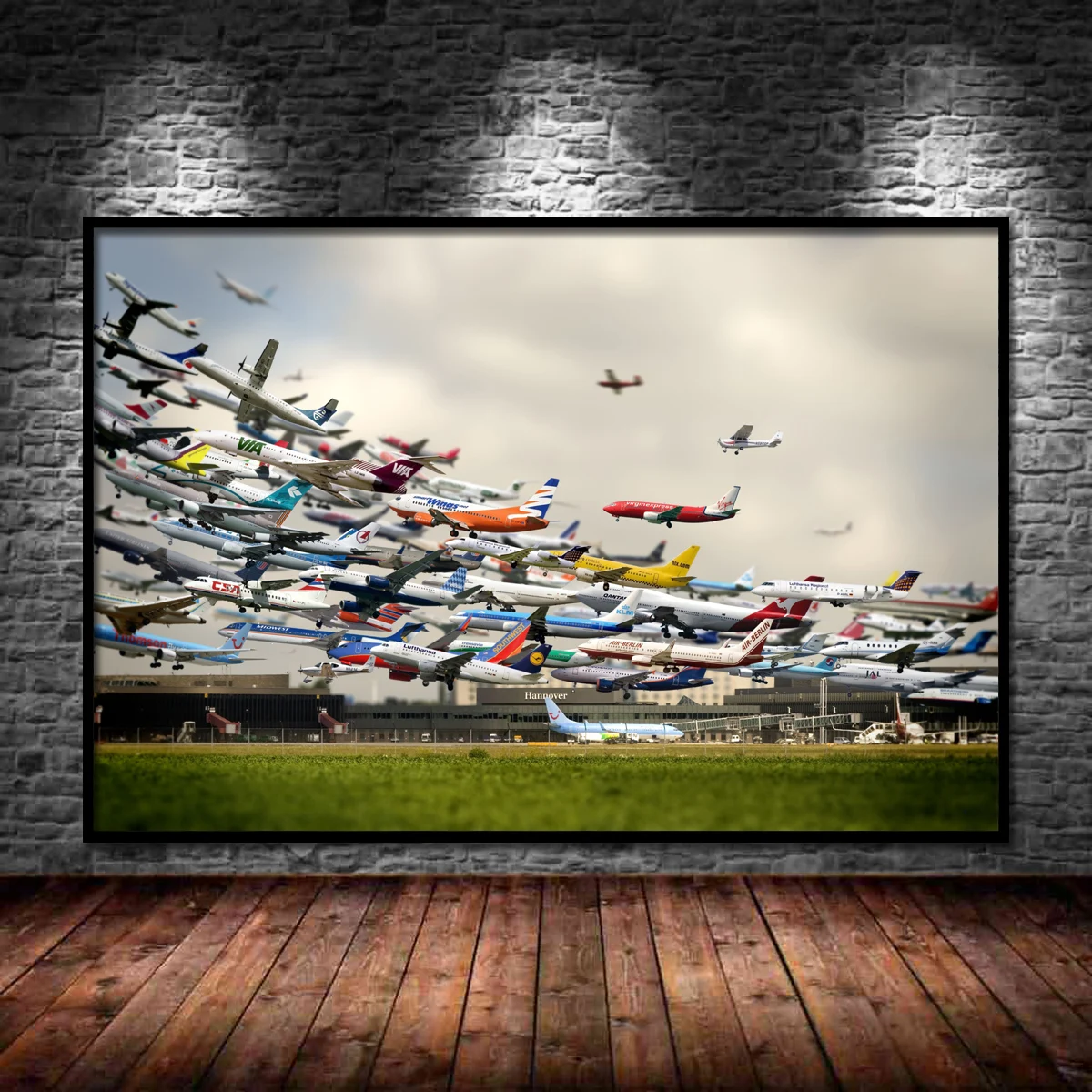 Fantasy Wall Art Airliners Airport Many Airplanes Wallpaper Canvas Posters and Prints Modern Painting for Home Room Decor