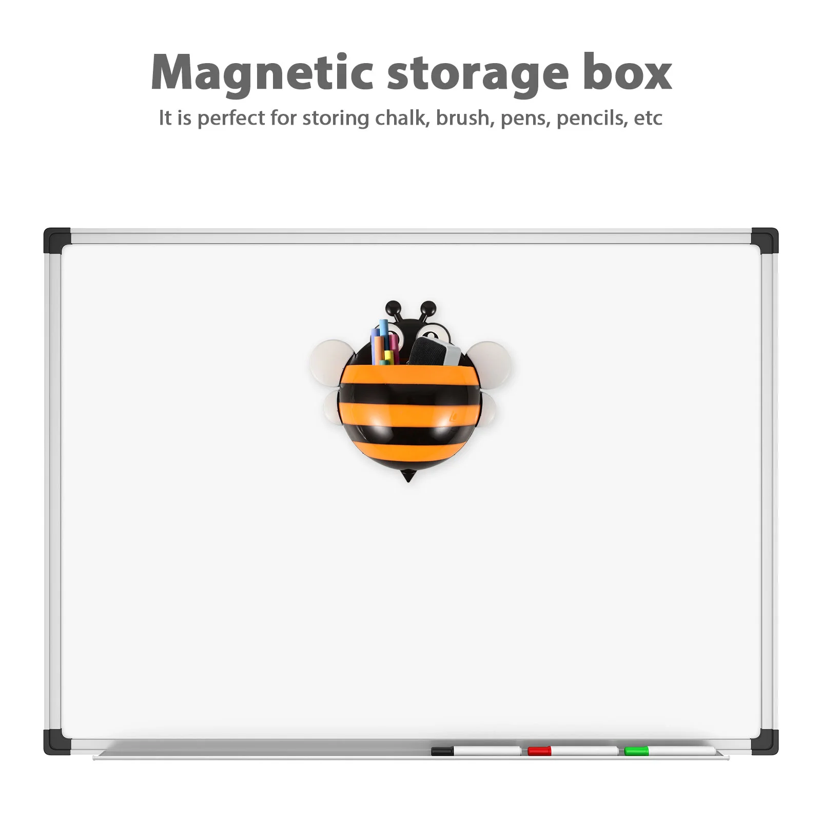 Caixa de armazenamento de abelha pequena, quadro branco, acessórios de escritório, recipiente de caneta, suporte de marcador pequeno, plástico magnético criativo para casa