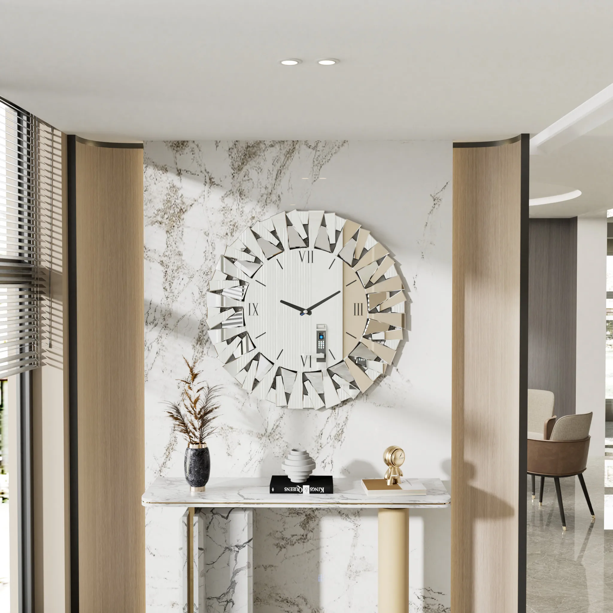 Wisfor Large Modern Wall Clock 32 Inch Round Beveled Glass Edge Wall Mirror with Clock for Modern Living Room,Home Interiors