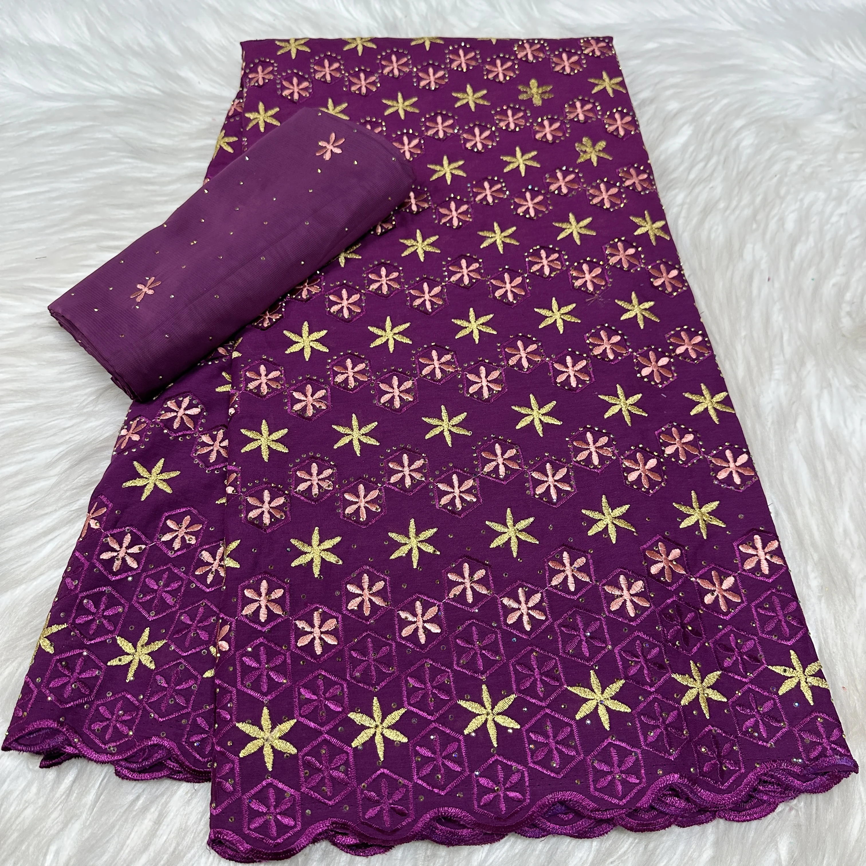 

5+2 yards 100% Swiss Lace Fabric With Stones Hot Sale 2025 African Nigerian French for High End Wedding Party Bride Sewing Dress