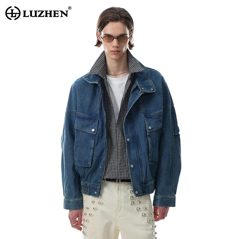 LUZHEN 2026 New Fashion Original Big Pockets Decorate Stand Neck Denim Jacket Men's Handsome High Quality Casual Clothes JY8968