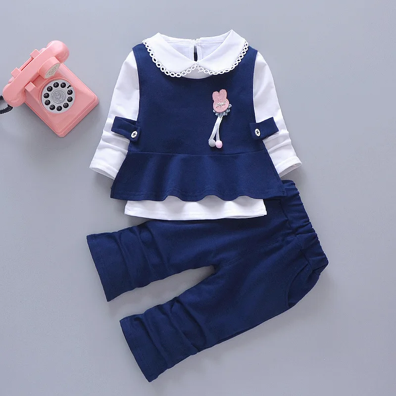 2026 Childrens Clothing Baby Girls Casual Suit Autumn New Pure Color Long Sleeves T-shirt Vest Dress And Pants 3Pcs Outfits Set