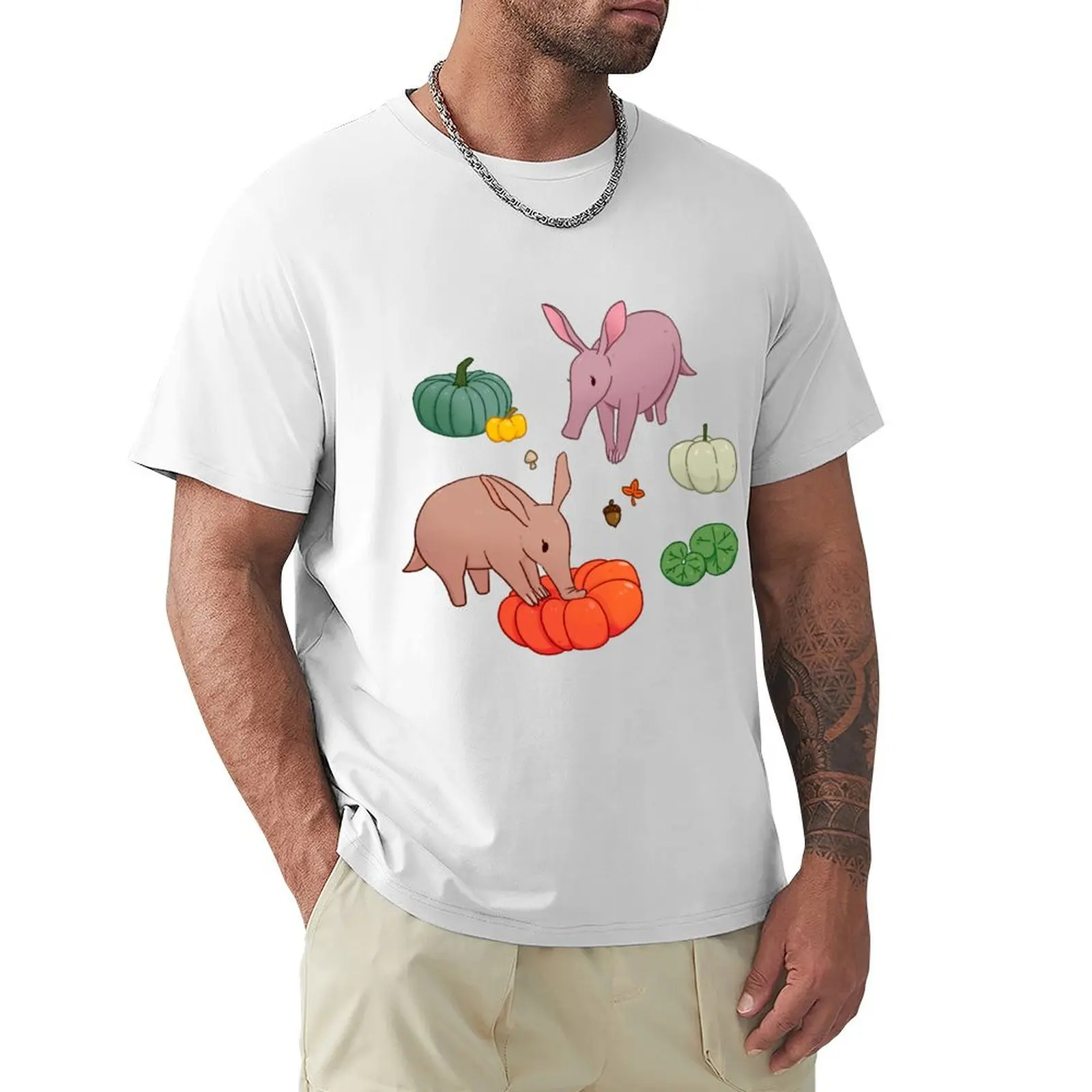 Aardvark and pumpkins 2 T-shirt vintage clothes anime clothes mens vintage t shirts