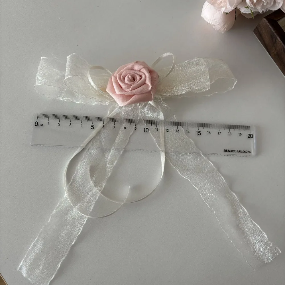 Aksesori rambut buatan tangan pita jepit rambut mawar modis pita klip rambut merah muda
