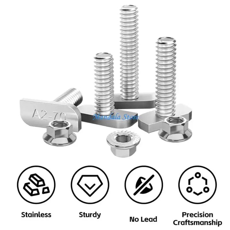 U2JC 15PCS Not 8mm T Bolt Fastener Set Corrosion Resistant Strong T Slot Screw for Solar Panel Mounting Systems