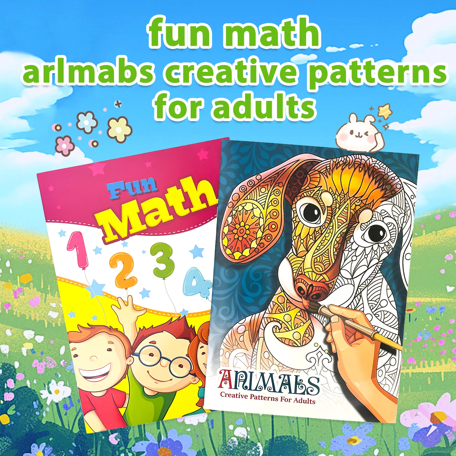 Book Set Fun Math Preschool Activity Workbook + Animal Mandala Coloring Book,Early Learning & Stress‑Relief Art Drawing Book