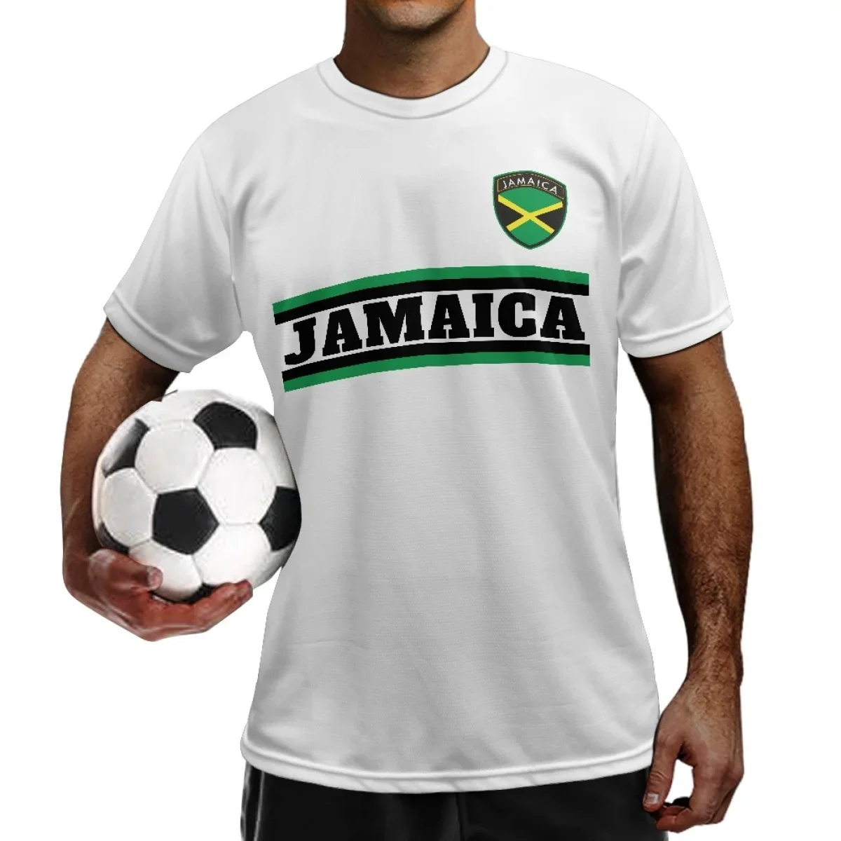 Mens Jamaica Football T Shirt Summer Casual Short Sleeve Sports Jersey Tee Patriotic National Flag Graphics Top Breathable Fans