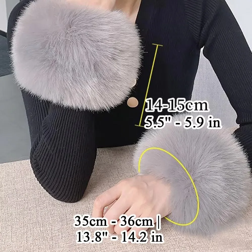1 Pair Trendy Fluffy Faux Fox Fur Cuffs Soft Detachable Sleeve Wrist Warmers Removable Windproof Arm Warmers Women