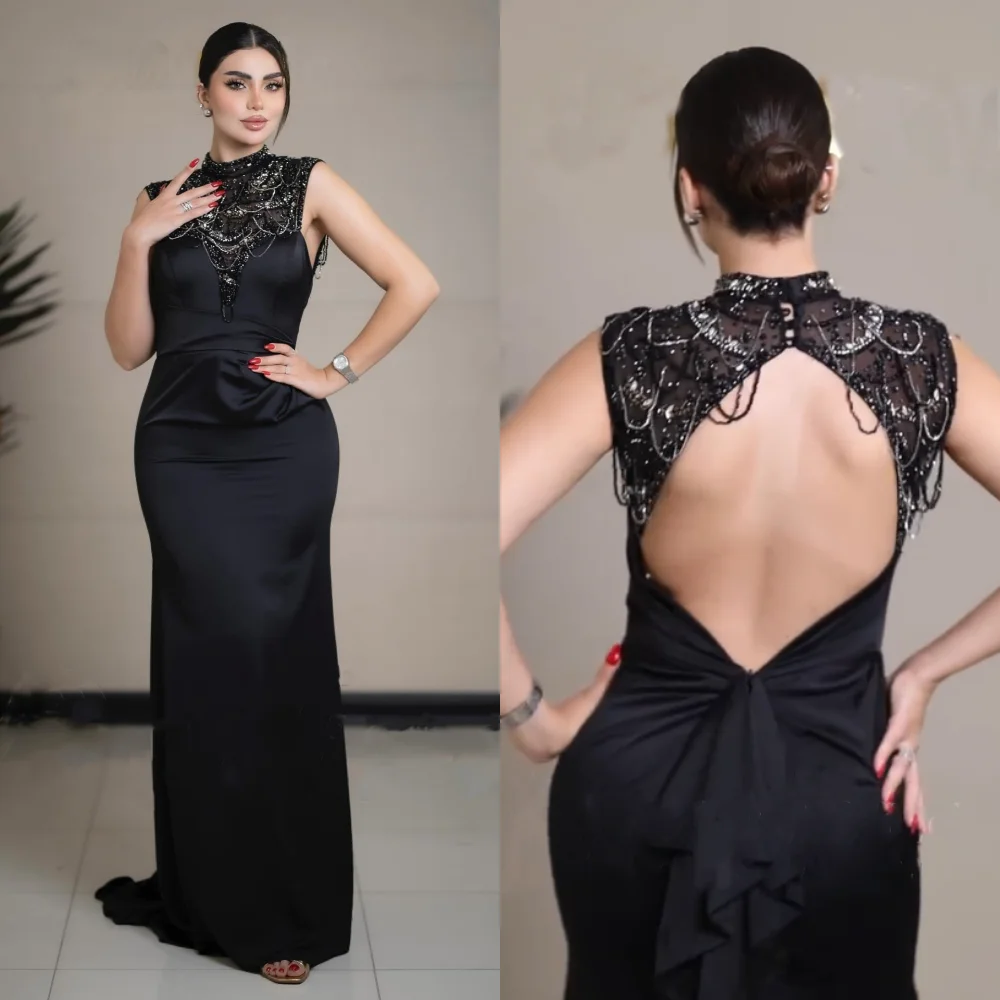 

Customized Exquisite Sequined Beading Pattern Straight High Collar Long Dresses Bespoke Occasion Evening Intricate