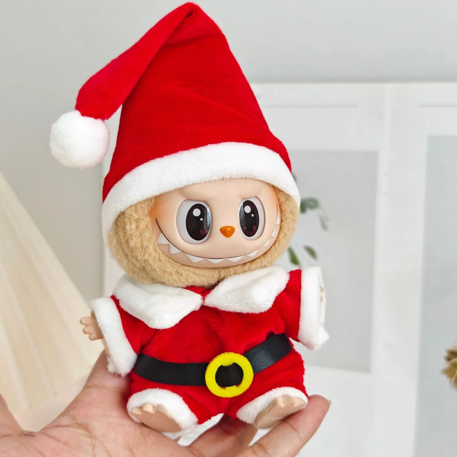 Christmas Labubu Doll ClothesSweater Hat Set for Mini Idol V1 V2 V3, Warm Holiday Plush Toy Outfit, Santa Gift for Collectors