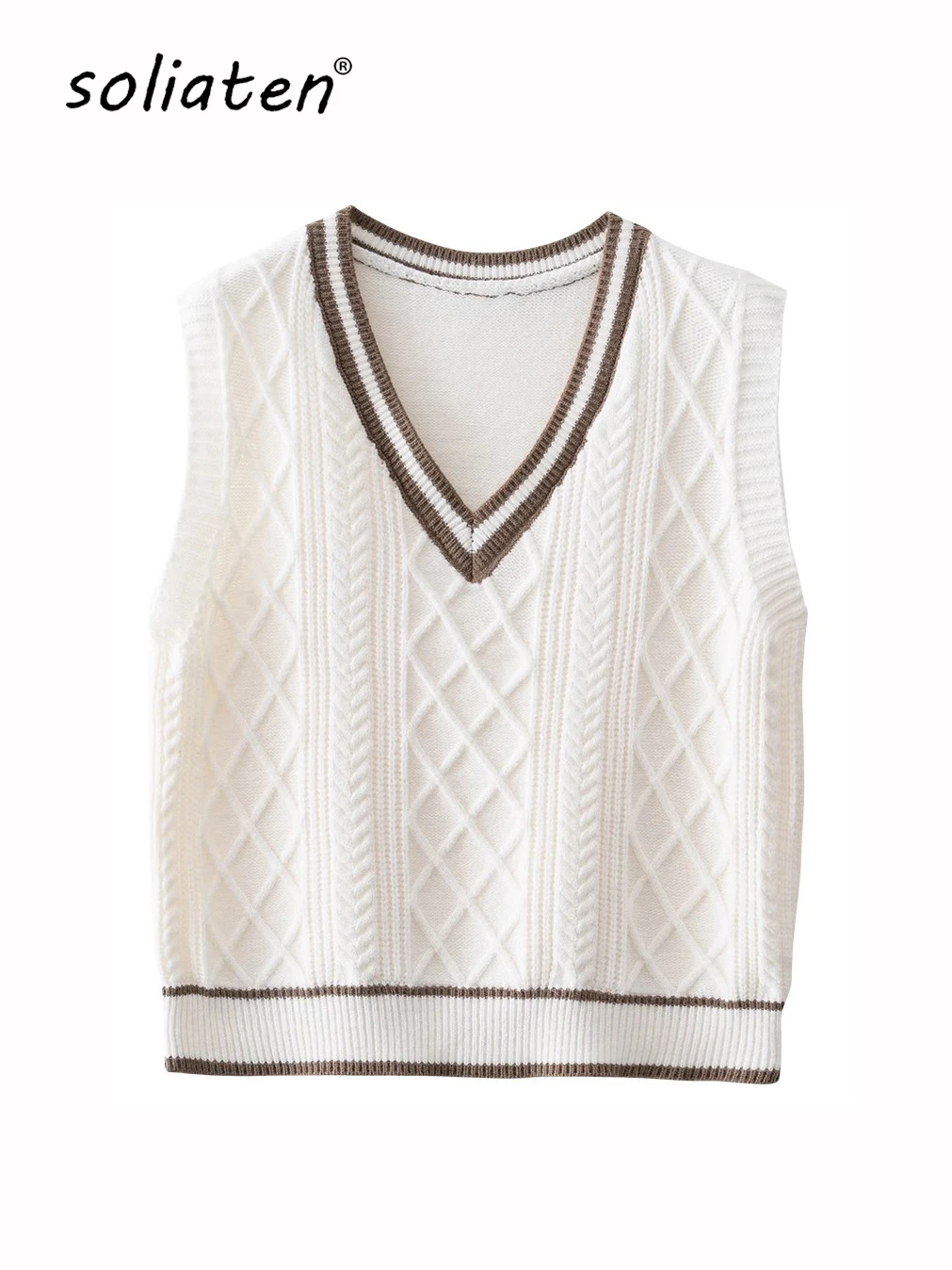 Sweet Preppy Style Sweater Vest Women V-neck Oversized Knitted Pullover Sleeveless Korean Fashion Casual Autumn Winter B-075