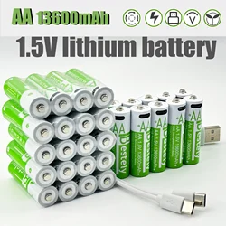 Bestely 1.5V 13600mAh USB AA Lithium ion Rechargeable Battery, Fast Charging Li-ion Akku , 2000 Cycle with USB- C Port Cables
