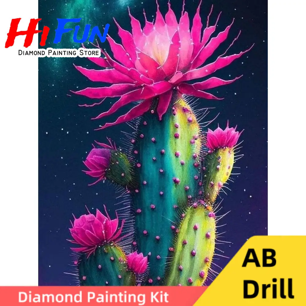 

Diy 5d Desert Cactus Flower AB Drills Diamond Painting Art Prickly Pear Wall Art Mosaic Cross Stitch Western Floral Painting