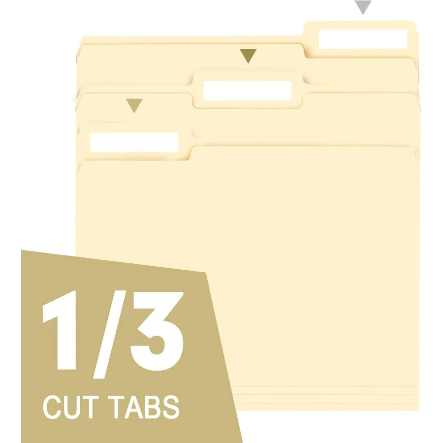 150 حزمة من مجلدات الملفات المقطوعة بنسبة 1/3، حجم الحروف، مجلدات مانيلا مع علامة تبويب لتنظيم المستندات الفعالة والتخزين السهل في O
