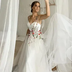 Customized 2025 Off White Wedding Dresses Summer Beach Boho Bridal Gowns Floral Sweet Tie Shoulder Bohemian Marriage Party