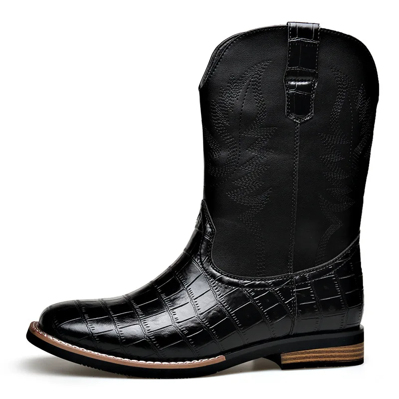 Leer Mode Casual Cowboylaarzen voor Mannen Herfst Winter Nieuwe Designer Steen Patroon Chelsea Laarzen Mannelijke Retro Designer Schoenen Man