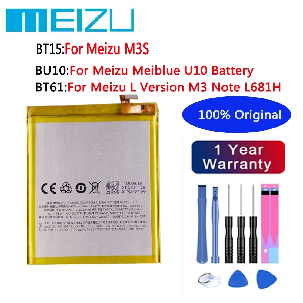 2024 Years BT15 BT61 BT68 BU10 Original Battery For MEIZU M3 M3S mini L Version M3 Note L681H Mobile Phone Battery Bateria