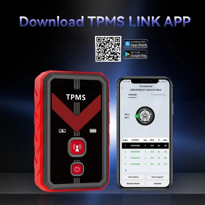 KONNWEI TK100 Plug and Play Smart TPMS Sensor 315MHz 433MHz with TPMS LINK App Support for Android No Extra Tool