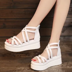 2022 Sandals Women's Summer Women's Slope with Thick-soled Open Toe New Roman Sandals Platform Sandals Thick-soled Mid-heel Flat