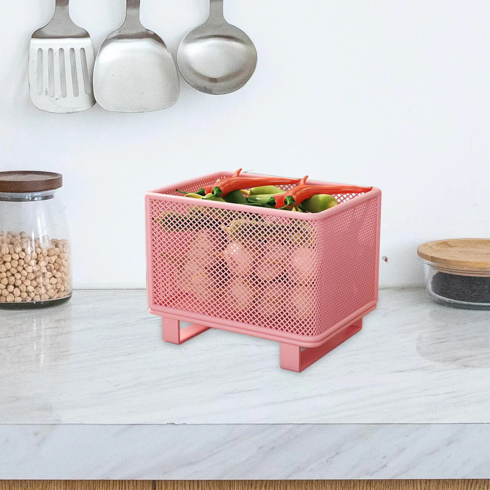 Iron Countertop Storage Basket Freestanding Organizer Rack for Kitchen Vegetables Garlic and Small Pantry Items