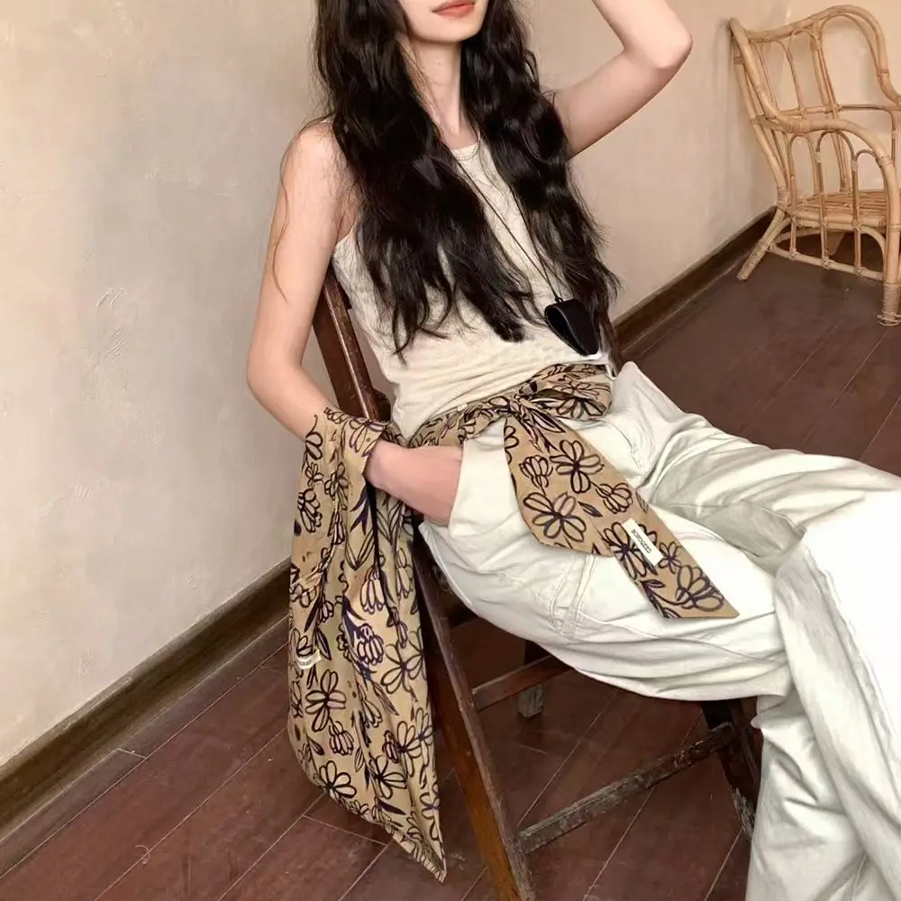 

Ribbon Floral Scarf Flower Printed Polka Dot Scarf Hair Accessories Neckerchief Narrow Long Scarves Sun Hat Trim Decoration