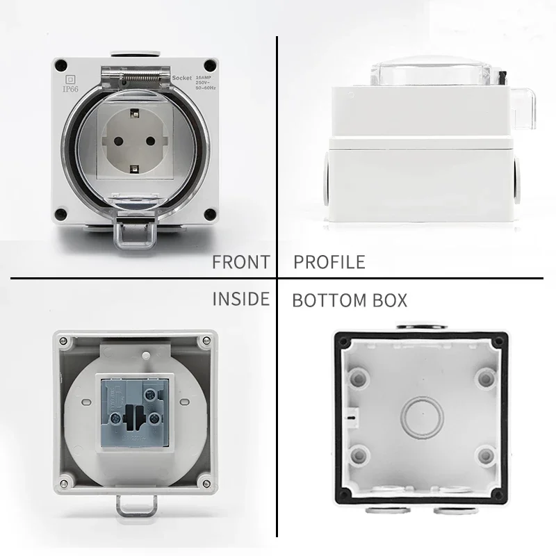 HENSWELL UK Standard IP66 Outdoor Socket Wall Plug with Waterproof Box  Rainproof 110v-250v