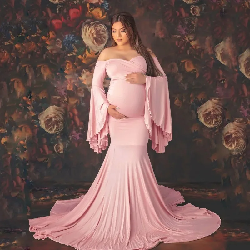 

New Mercerized cotton Maternity Photography Props Long Dress Cute Pregnancy Dresses Elegence Pregnant Women Red For Photo Shoot