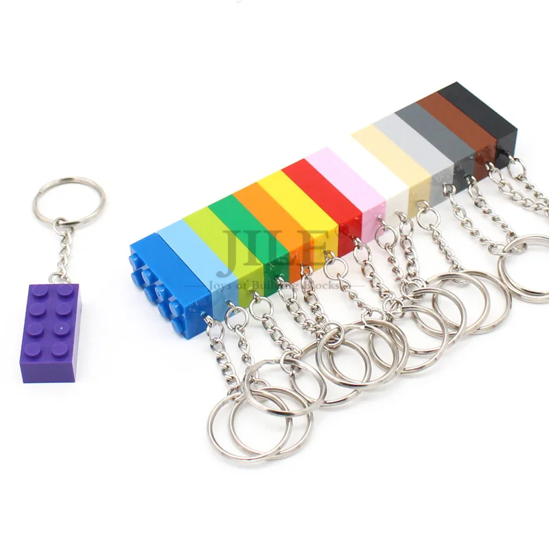 5pcs MOC 3001 2x4 Buckle Key Ring Building Blocks Trinket Pendant Kids GiftsRainbow Colours DIY Keychain Compatible Brick Plate