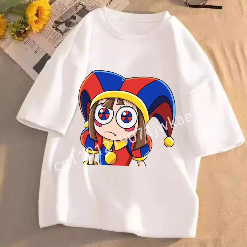 High-quality Casual Cotton T-shirts Boys Girls Cute Short-sleeved New Digital Circus Print T-shirts for Girls, Children's Tops
