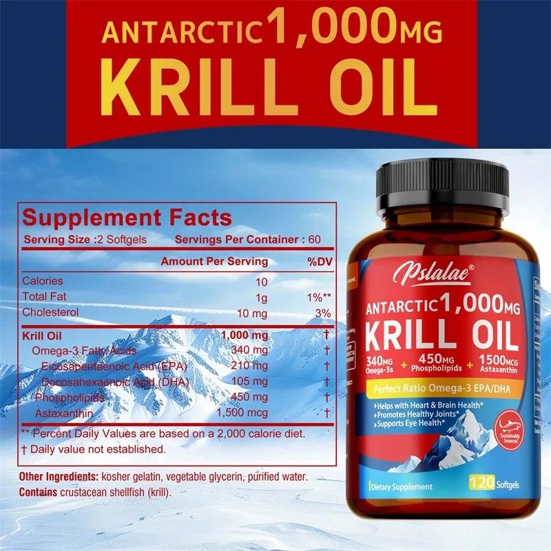 Antarctic Krill Oil Astaxanthin Capsules(EPA, DHA) - Joint and Skin Health Support Immunity, Cardiovascular