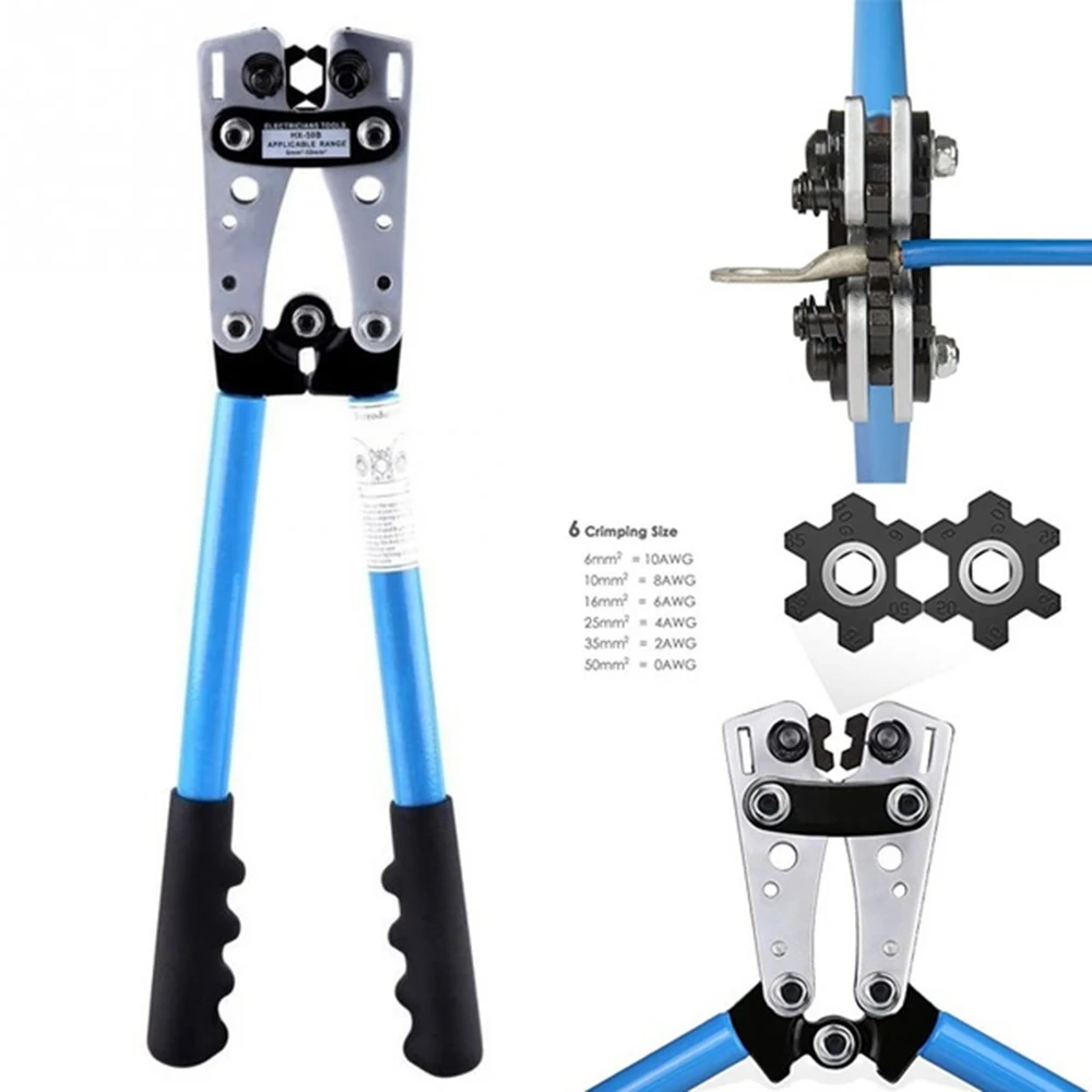 Imagem -02 - Cabo de Bateria Lug Crimping Tool Heavy Duty Fio Lug Tube Terminal Crimper Ferramentas Hex Crimp Alicadores para Awg 101 6-50 mm ² Hx50b