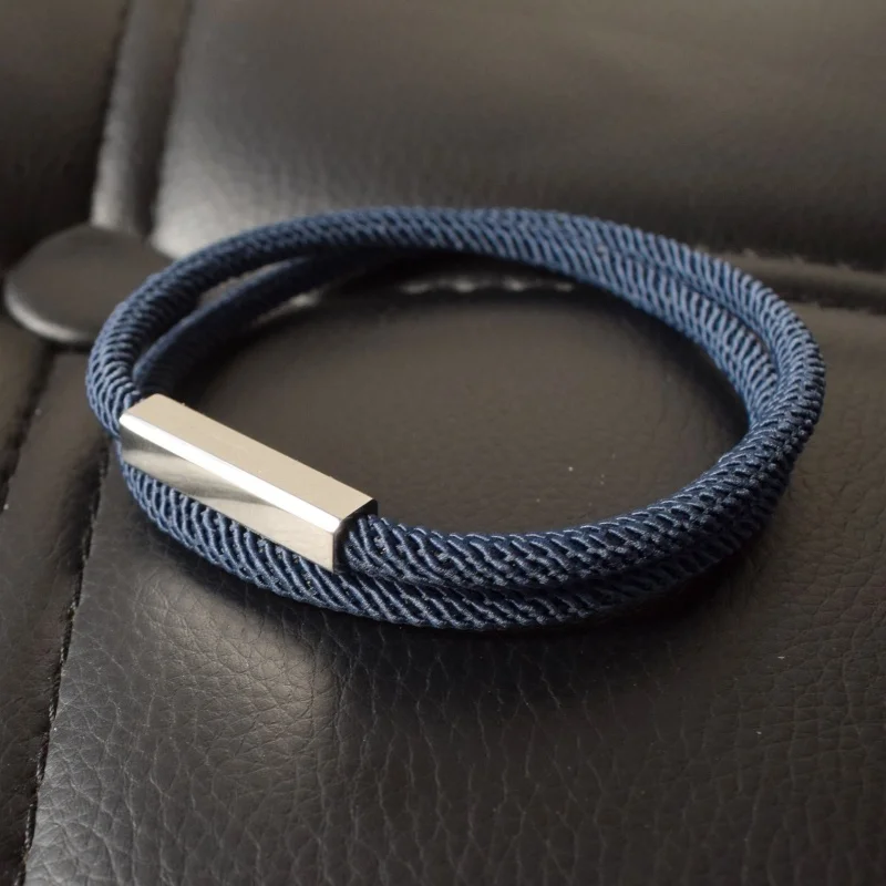 New Design 2 Loop Milan Rope Chain Bracelets for Women Geometric Square Bar Stainless Steel Magnetic Buckle Bracelet Men Jewelry