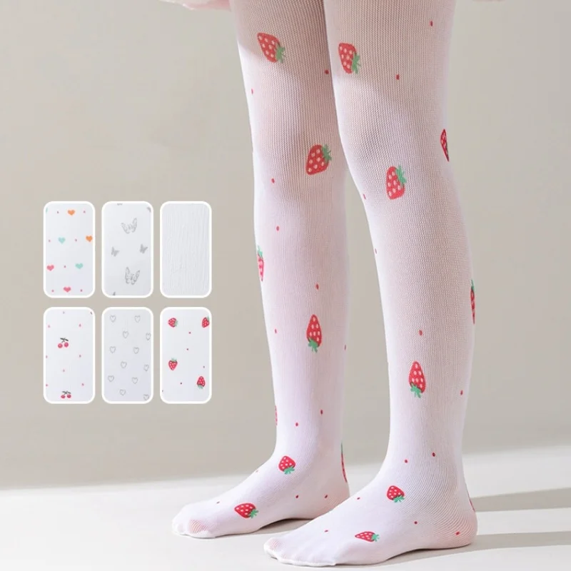 3-12Y Kids Girls Tights Print Thin Soft Breathable Pantyhose Fashion Hollow Stockings For Children Girl Summer Mesh Baby Tights