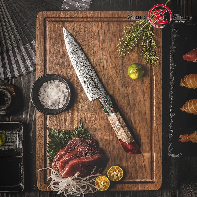 5.5 Inch Utility Knife Japanese Damascus Steel Kitchen Knives Ultra Sharp High Carbon Fruit Vegetables Chef Knives GRANDSHARP
