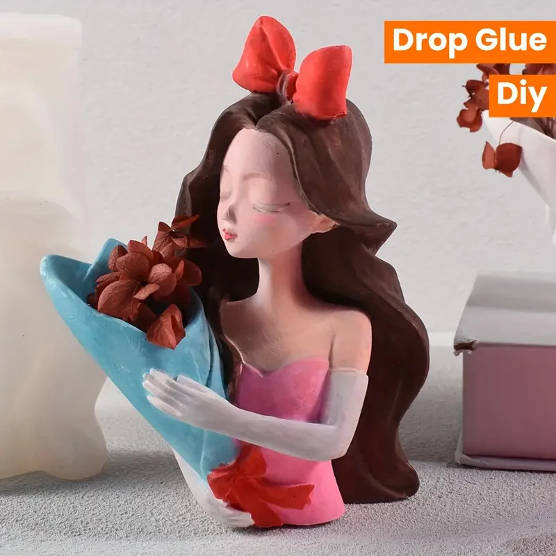 1 قطعة القوس فتاة اناء للزهور قالب من السيليكون DIY بها بنفسك سيدة صورة عقد الزهور الراتنج ديكور المنزل قالب الجص اليدوية قابلة لإعادة الاستخدام